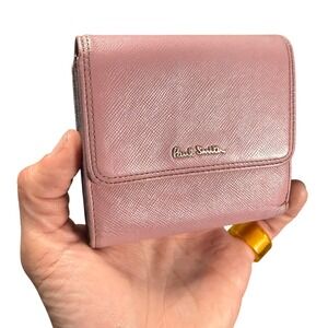 Paul Smith Saffiano Leather Tri-Fold‎ Wallet Pink & Grey with Purple Lining